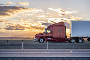 A clean big rig on the road.