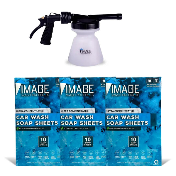 Biodegradable Car Wash Soap Sheets - Eco Friendly & Easy to use - 30 pack with garden hose foam cannon