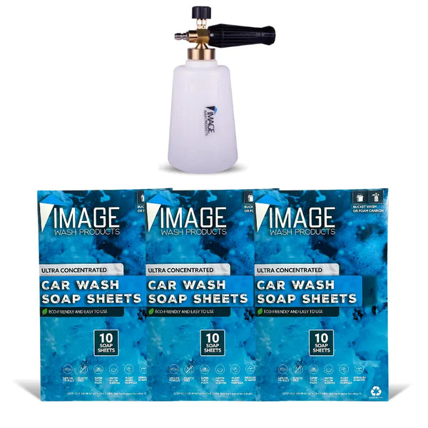 Biodegradable Car Wash Soap Sheets - Eco Friendly & Easy to use - 30 pack with pressure washer foam cannon