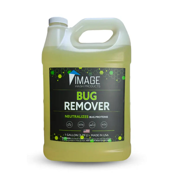 Image Wash Products 1 gallon Bug Remover for cars, trucks, semi trucks (big rigs), and RV's. Safely removes bug guts off of the front of vehicles (mirrors, windshield, bumper)