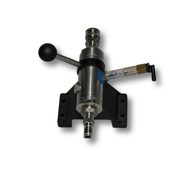 Suttner ST-167 stainless steel bypass soap injector with selector lever, 3/8 inch quick connects, braided chemical line, and wall mounting bracket