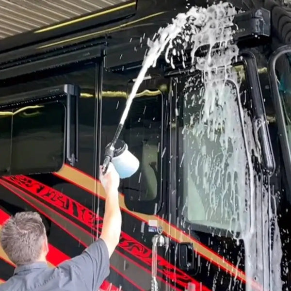Foam cannon for hose shooting thick suds on RV | Image Wash Products
