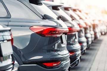 A long row of fleet vehicles