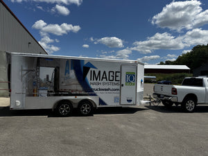Image Wash Products mobile detailing truck and trailer sitting outside of Image Wash Products headquarters in Hudsonville Michigan.