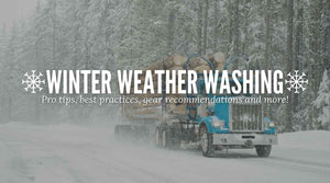 How to protect your truck or car from salt damage during the winter. Blue semi truck and trailer driving through a snow covered road in the winter.
