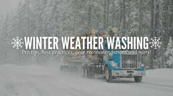How to protect your truck or car from salt damage during the winter. Blue semi truck and trailer driving through a snow covered road in the winter.