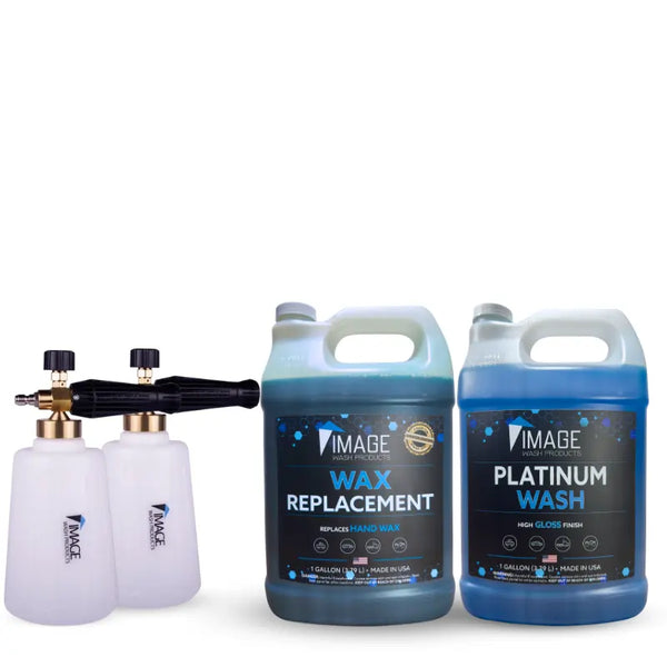Platinum Wash gallon with Wax Replacement gallon, plus two pressure washer foam cannons