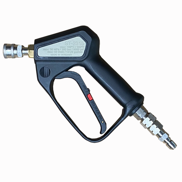 Suttner ST-2315 acid-resistant pressure washer trigger gun with 3/8 inch quick connects on the inlet and outlet