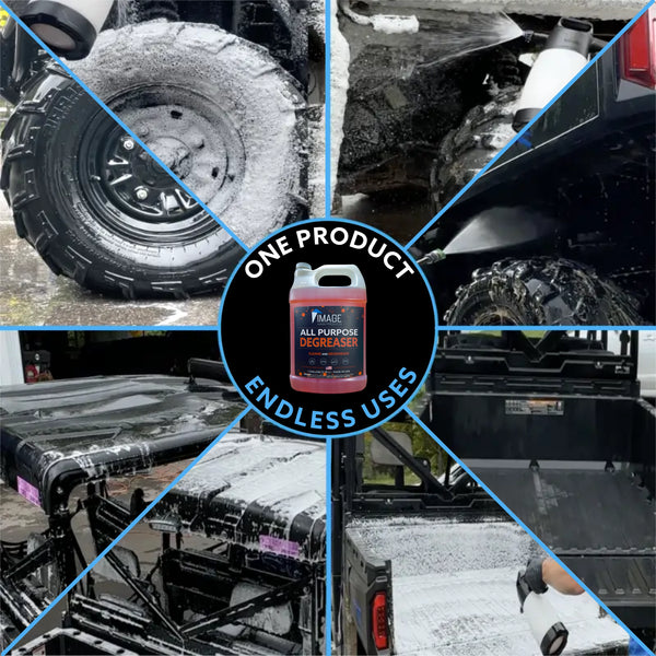 All Purpose Degreaser graphic showcasing some of the many different uses of our degreaser.