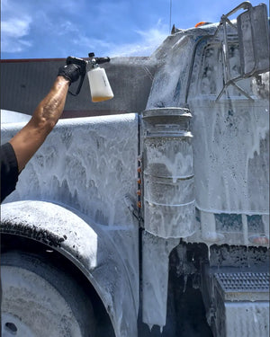Soap for foam cannon being foamed on a semi truck big rig with Image Wash Products.