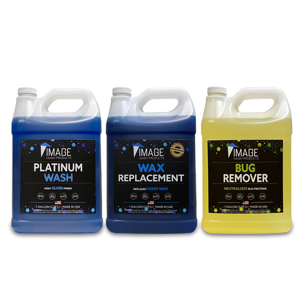 Three bottles of IMAGE car care products on a white background