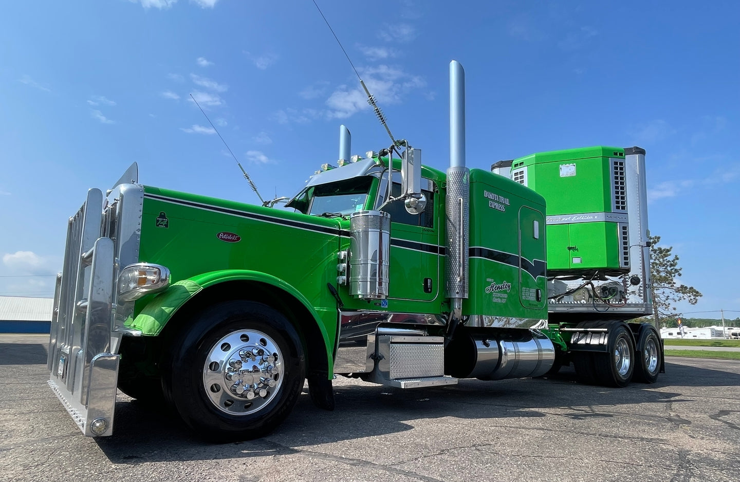 Clean green semi truck after being washed and protected with Image Wash Products.