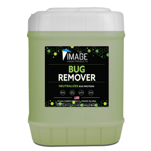Image Wash Products 5 gallon Bug Remover spray, an exterior vehicle detailing cleaner that dissolves acidic bugs off of front of car, truck, semi, RV.