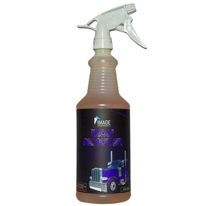 A spray bottle of Image Iron Remover with a white trigger sprayer and a black label featuring a purple truck graphic, shown on a plain white background.