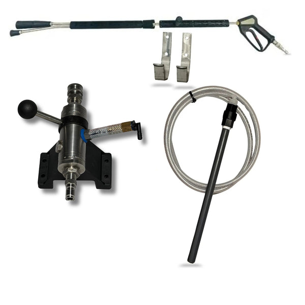 Premium single soap wash system with Suttner ST-167 bypass injector, Foaminator foam/rinse lance, stainless J-hooks and soap draw tube