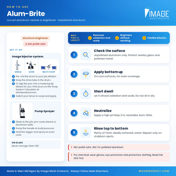 How to use Alum-Brite aluminum cleaner and brightener on unpolished aluminum with a soap injector or pump sprayer