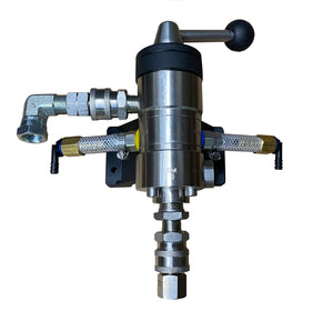 Suttner ST-164 dual soap downstream injector with selector lever, 3/8 inch quick connects, two chemical pickup lines, and wall mounting bracket