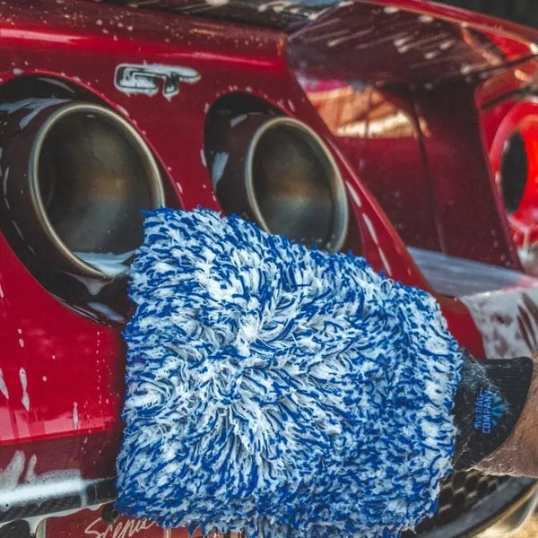 Cyclone Wash Mitt by The Rag Company washing red sports car